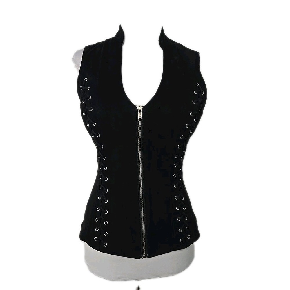Lydia USA Women's Faux Suede Zip Vest M Medium Black Western Festival Corset